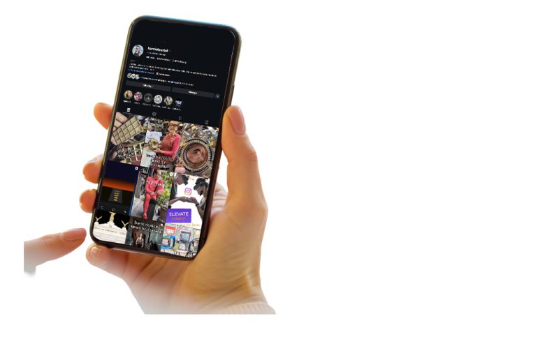 hand holding phone with account profile